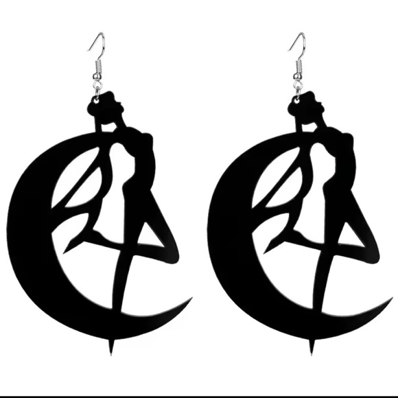 Oversized Sailor Moon Crescent Black Earrings | Kawaii 90s Retro Anime Jewelry - Picture 1 of 9